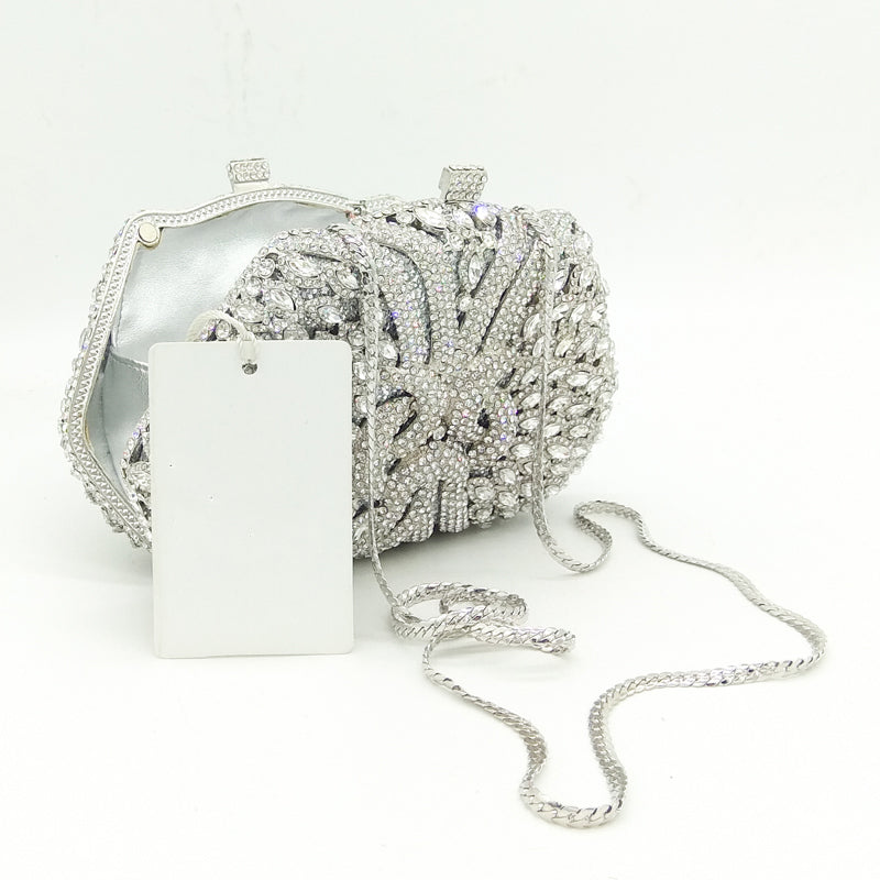 PS Accessories Diamante Ring Clutch Bag in Silver