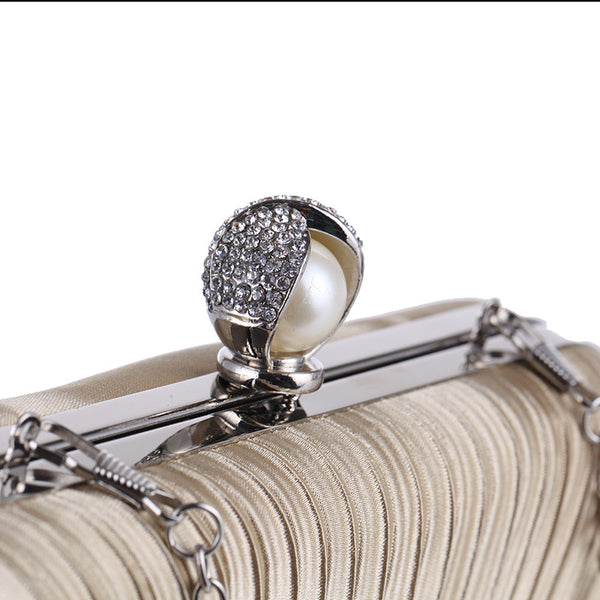 Diamante-Studded Fold Fabric Clutch Bag