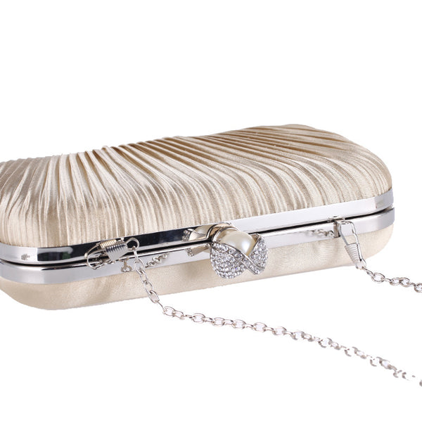 Diamante-Studded Fold Fabric Clutch Bag