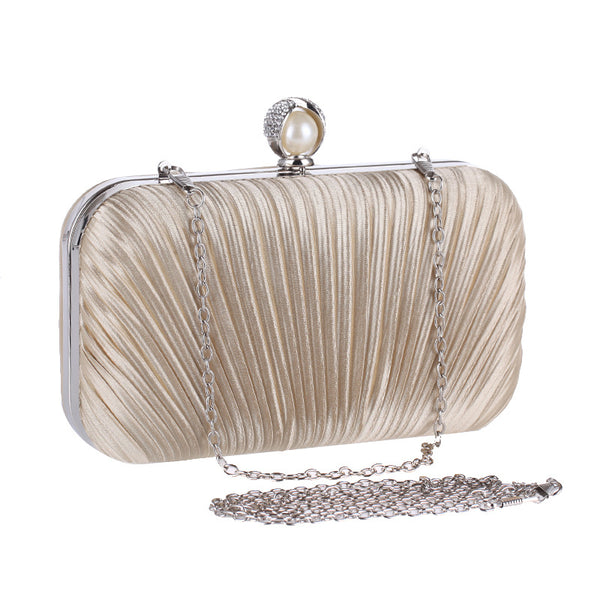 Diamante-Studded Fold Fabric Clutch Bag