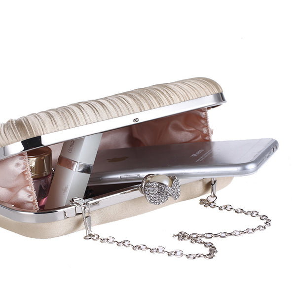 Diamante-Studded Fold Fabric Clutch Bag