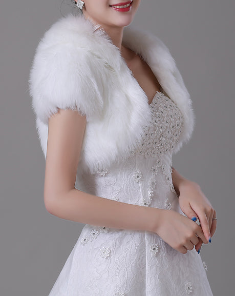 Faux Fur Short Sleeved Bridal Jacket