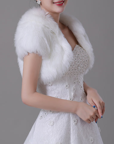 Faux Fur Short Sleeved Bridal Jacket