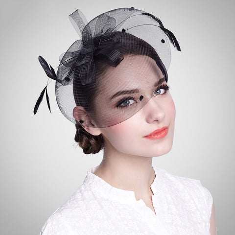 Feather Black Fascinator Bridal Hat