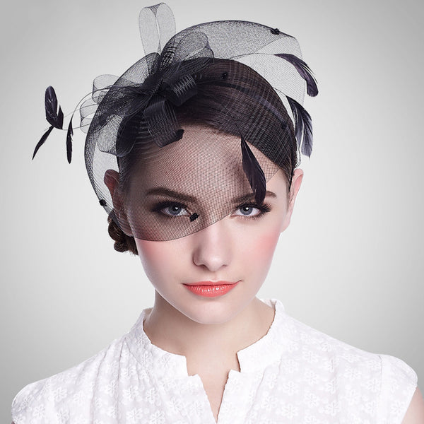 Feather Black Fascinator Bridal Hat