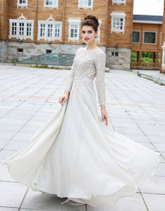 Chic Long Sleeved Beaded Wedding Gown