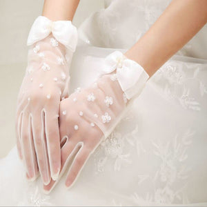Sheer Bow Wedding Gloves