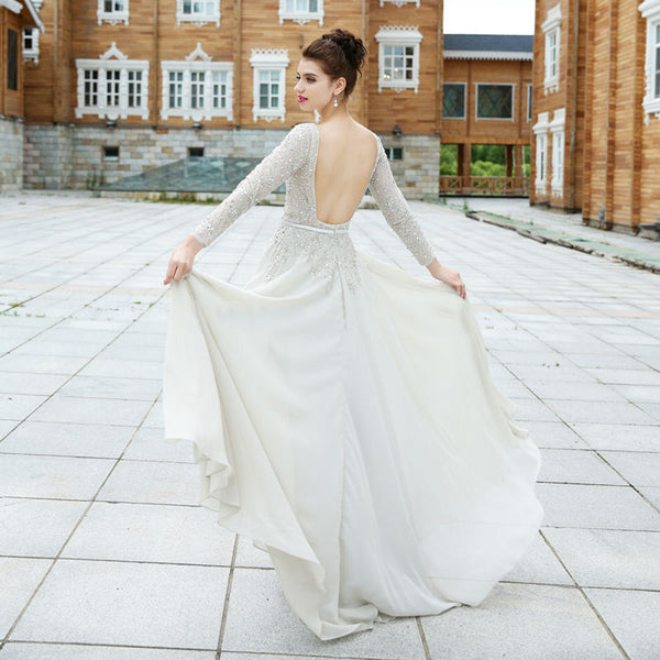 Chic Long Sleeved Beaded Wedding Gown