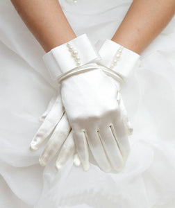 Pearl Beaded Satin Wrist Gloves