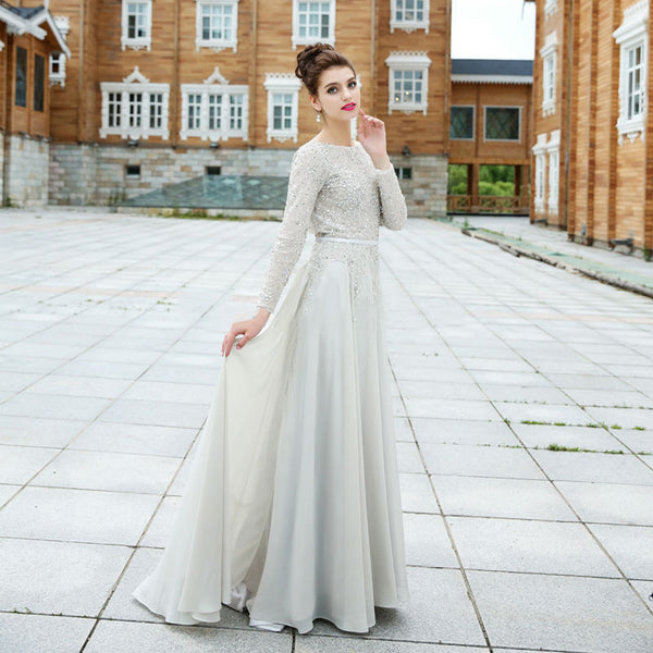 Chic Long Sleeved Beaded Wedding Gown