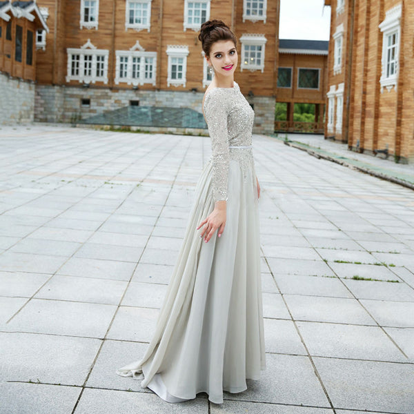 Chic Long Sleeved Beaded Wedding Gown