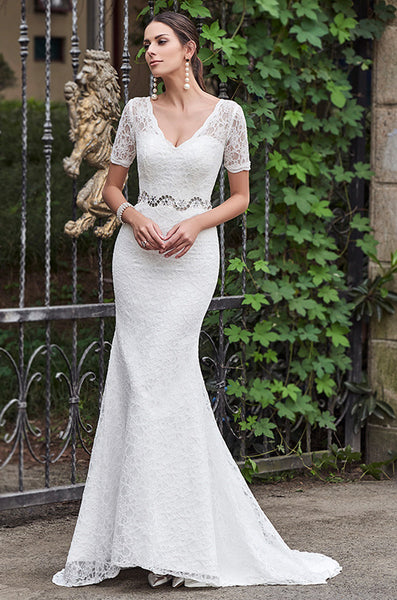 V-neck Lace Wedding Gown