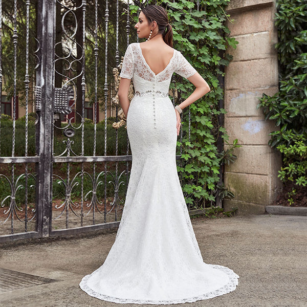 V-neck Lace Wedding Gown