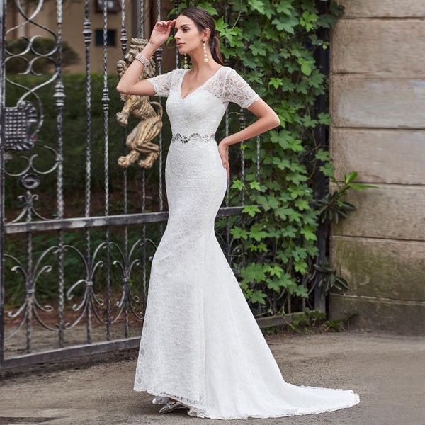 V-neck Lace Wedding Gown