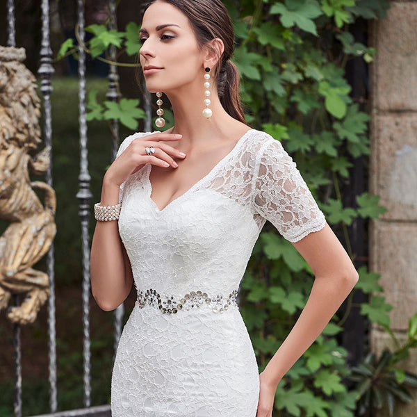 V-neck Lace Wedding Gown