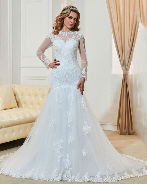 Long Sleeved High Neck Bridal Gown