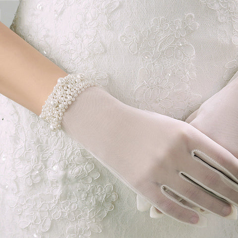 Elegant Pearl Beaded Cuff Bridal Gloves