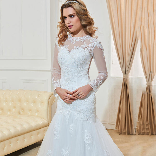 Long Sleeved High Neck Bridal Gown