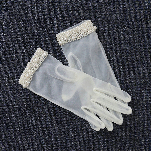 Elegant Pearl Beaded Cuff Bridal Gloves