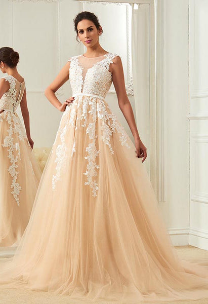 Flowy Champagne Wedding Dress
