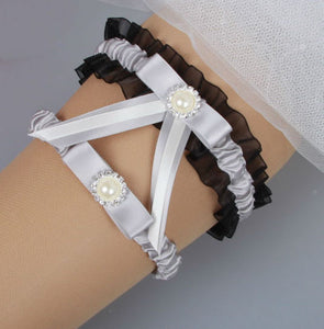Grey & Black Ribbon Wedding Garter Set
