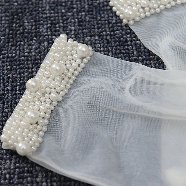Elegant Pearl Beaded Cuff Bridal Gloves