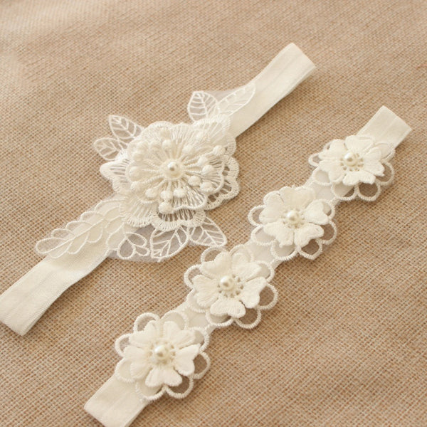 Lace & Flower Wedding Garter Set