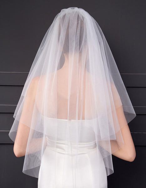 Mid-Length Cut Edge Elegant Soft Tulle Veil