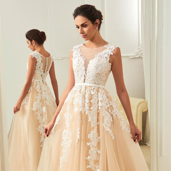 Flowy Champagne Wedding Dress