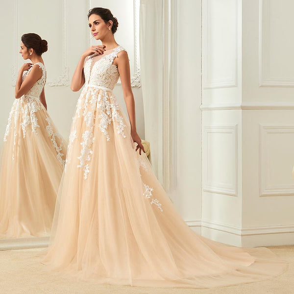 Flowy Champagne Wedding Dress