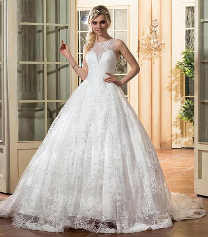 Illusion Boatneck Bridal Ball Gown
