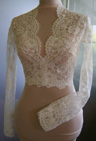 Long Sleeved V-neck Lace Wedding Jacket