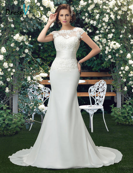 Chiffon & Lace Trumpet Bridal Gown