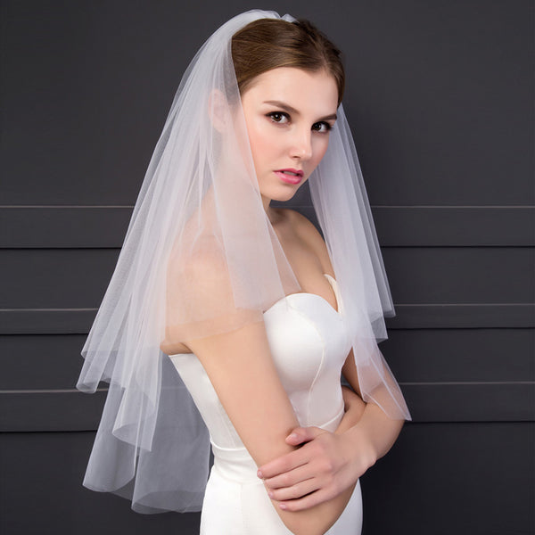 Mid-Length Cut Edge Elegant Soft Tulle Veil