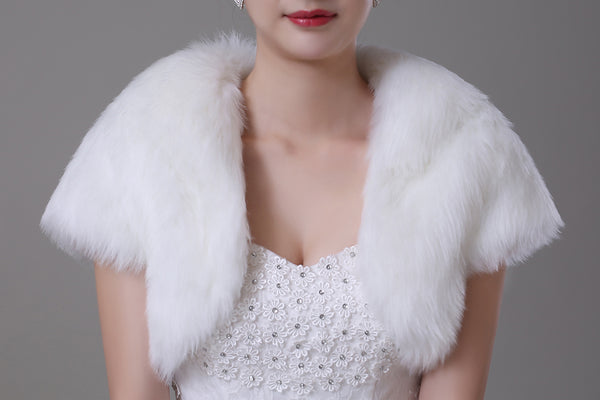 Faux Fur Short Sleeved Bridal Jacket