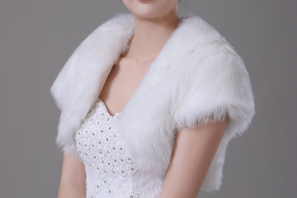 Faux Fur Short Sleeved Bridal Jacket