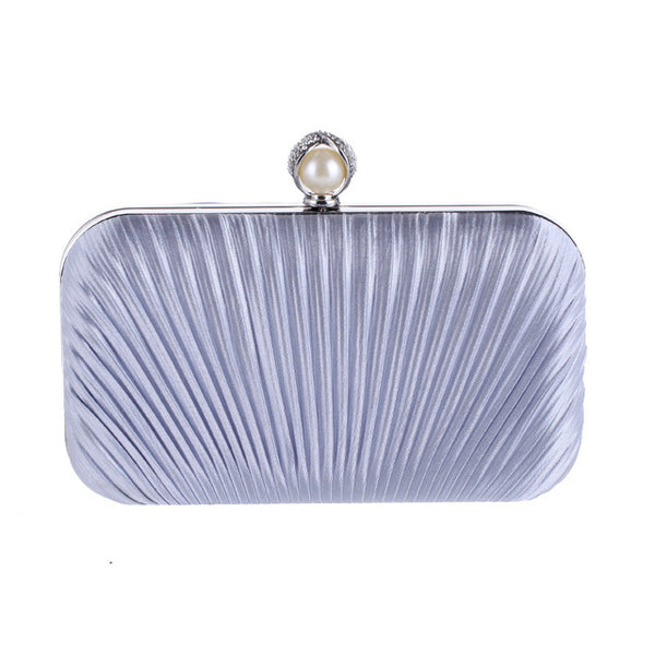 Diamante-Studded Fold Fabric Clutch Bag