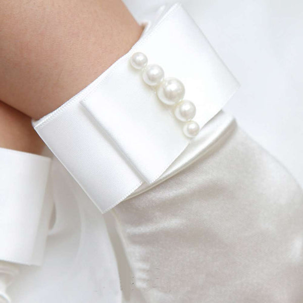 Pearl Beaded Satin Wrist Gloves