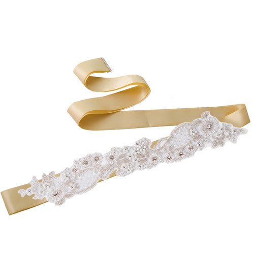 Rhinestones & Pearl Wedding Sash Belt (Various Colours)