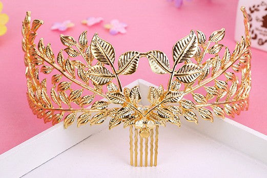 Metal Leaf Baroque Tiara Headpiece