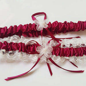 Burgundy Dainty Bridal Garter Set