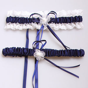 Navy Blue Dainty Bridal Garter Set