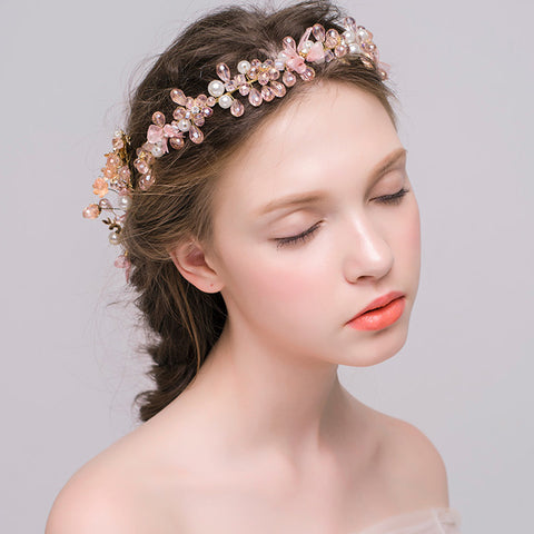 Pink Crystal & Pearl Headpiece