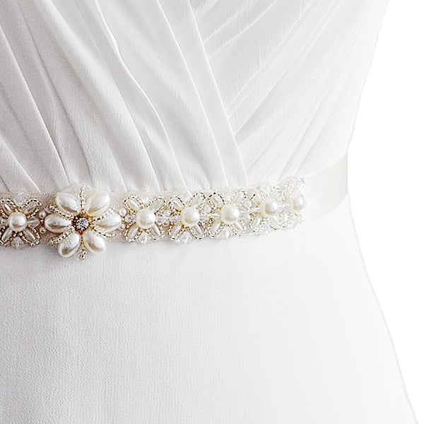 Crystal Pearl Wedding Sash (Various Colours)
