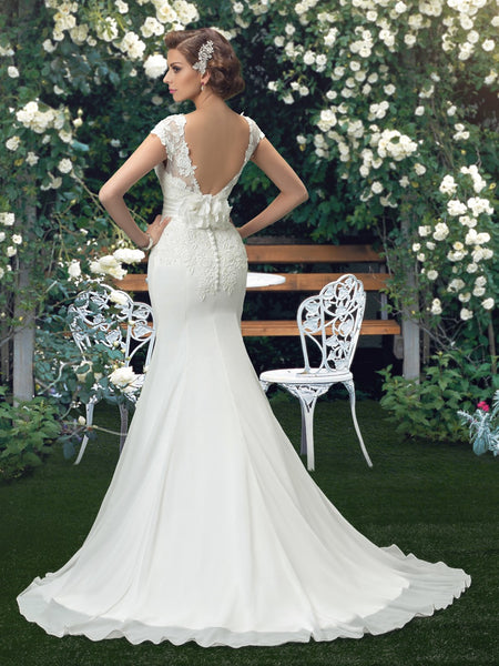 Chiffon & Lace Trumpet Bridal Gown