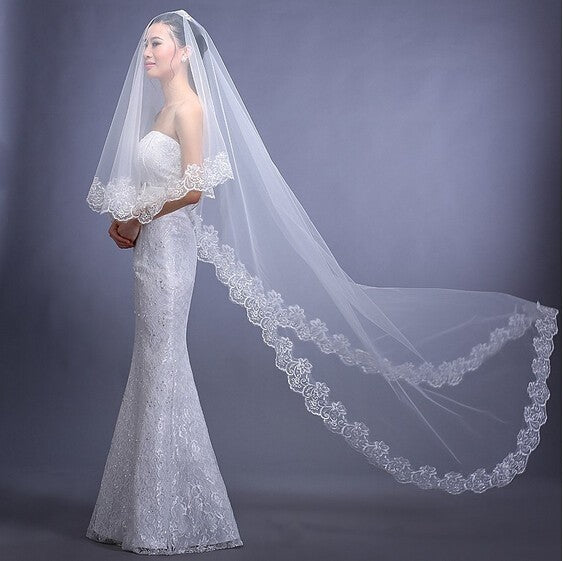 Two-Layered Lace Edge Applique'd  Cathedral Veil